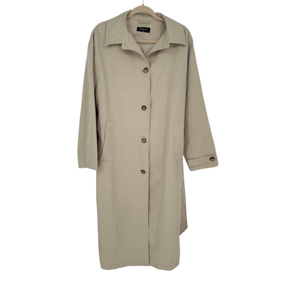 White Fox Keep A Secret Beige Trench Coat Button Closure Academia Oversized M - Picture 1 of 8